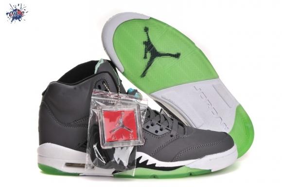 Meilleures Air Jordan 5 Gris Noir Blanc Vert